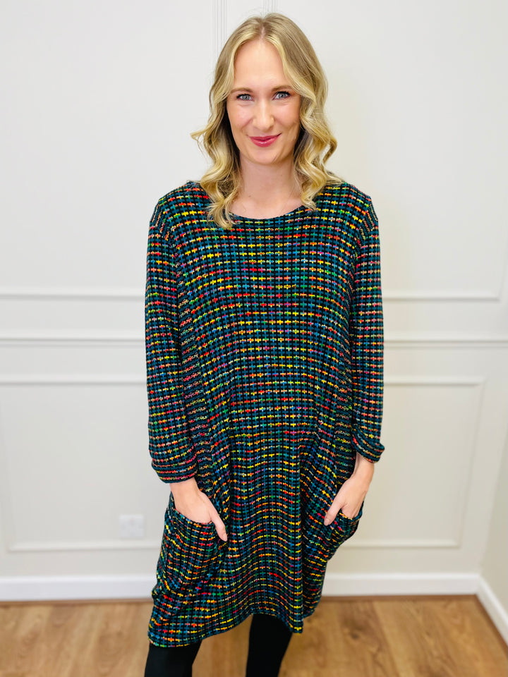 "BIANCA" Houndstooth Print Dress-Black