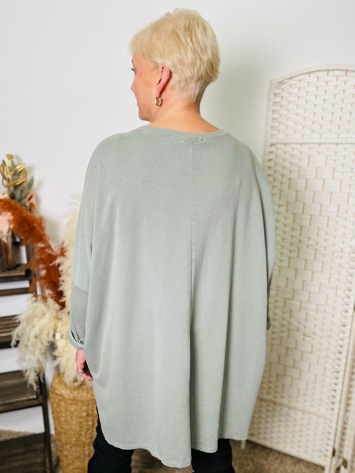 "OLIVIA" Oversized Sweat Top-Sage Green