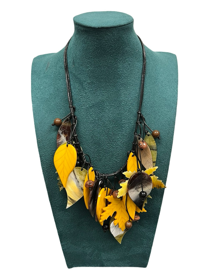 Brown & Mustard Leaf Short Statement Necklace