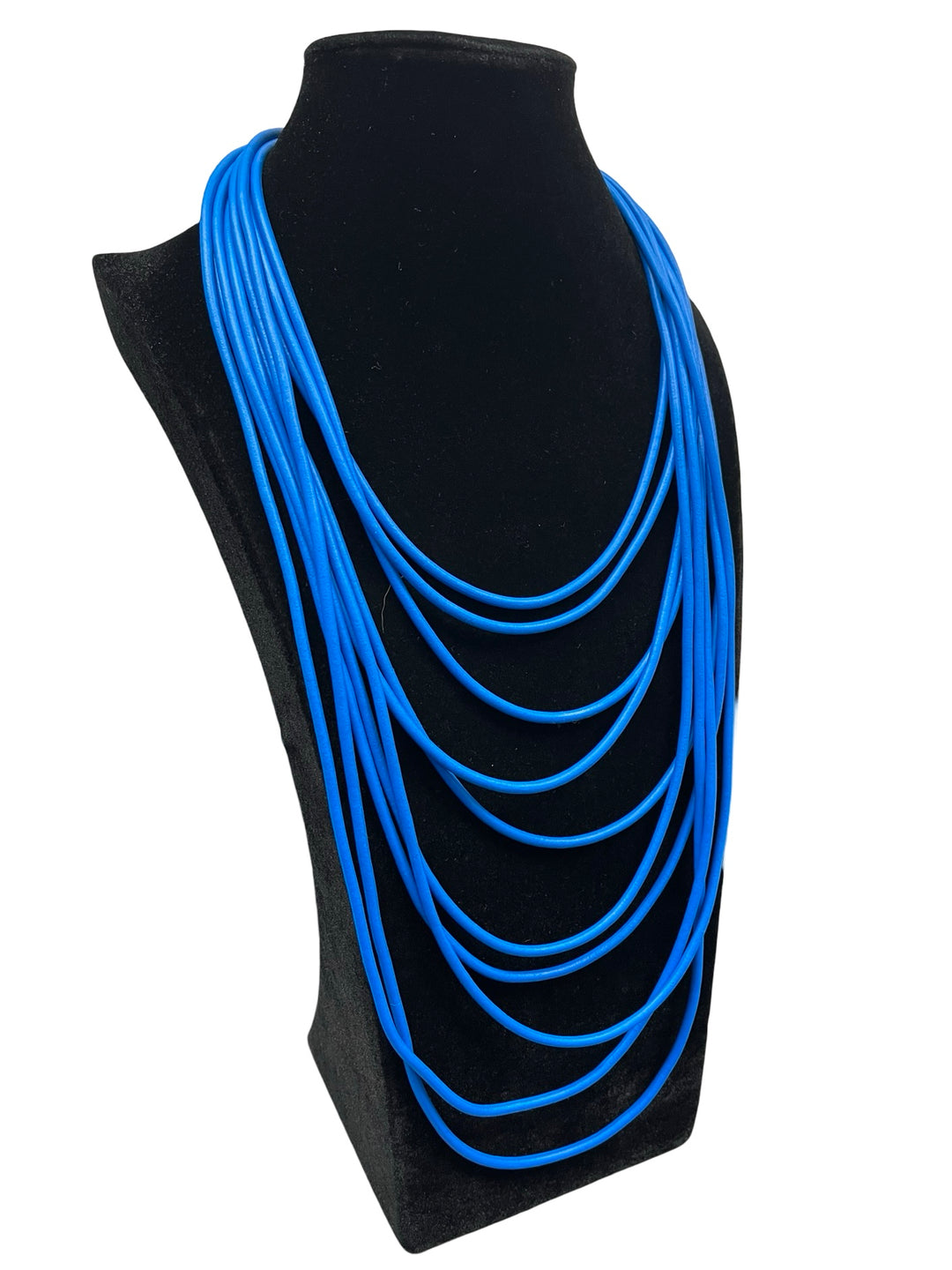 Long Rubber Statement Necklace-Blue