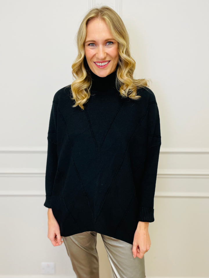 "BLAKE" Polo Neck Jumper-Black