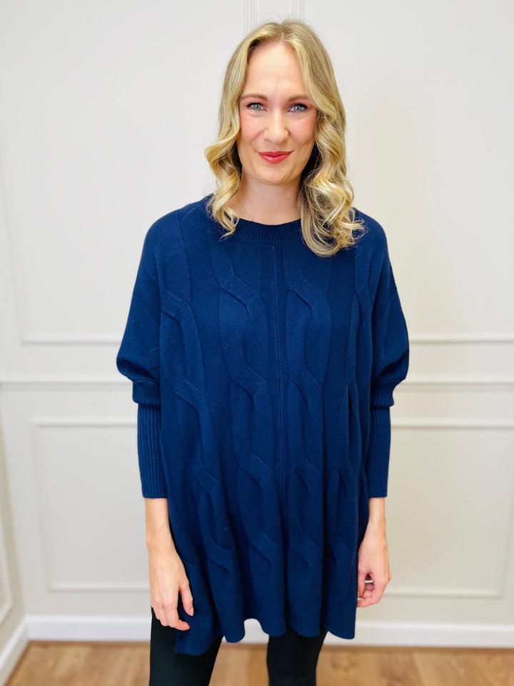 "LYDIA" Cable Knit Jumper-Navy