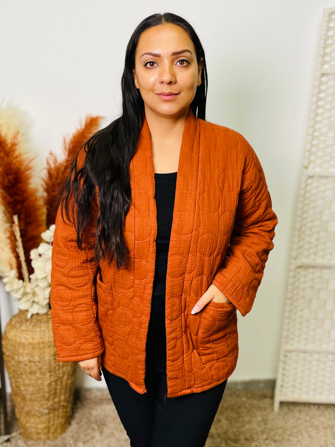 “HAYLEY" Quilted Jacket-Rust Orange