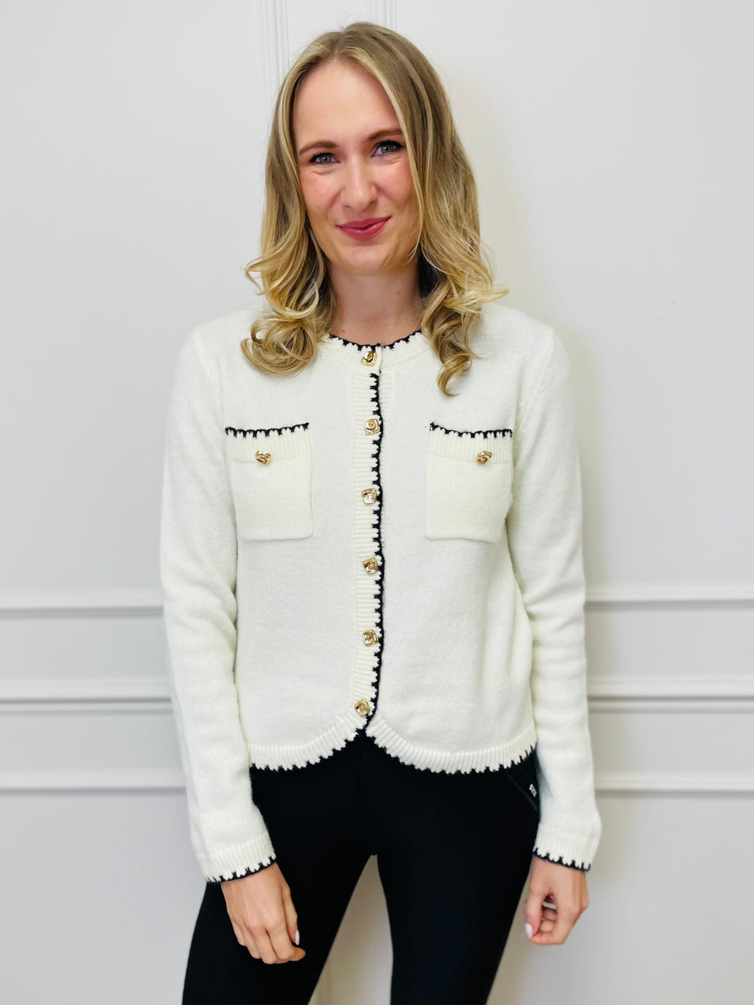 "HELENA" Two Tone Cardigan-Cream & Black