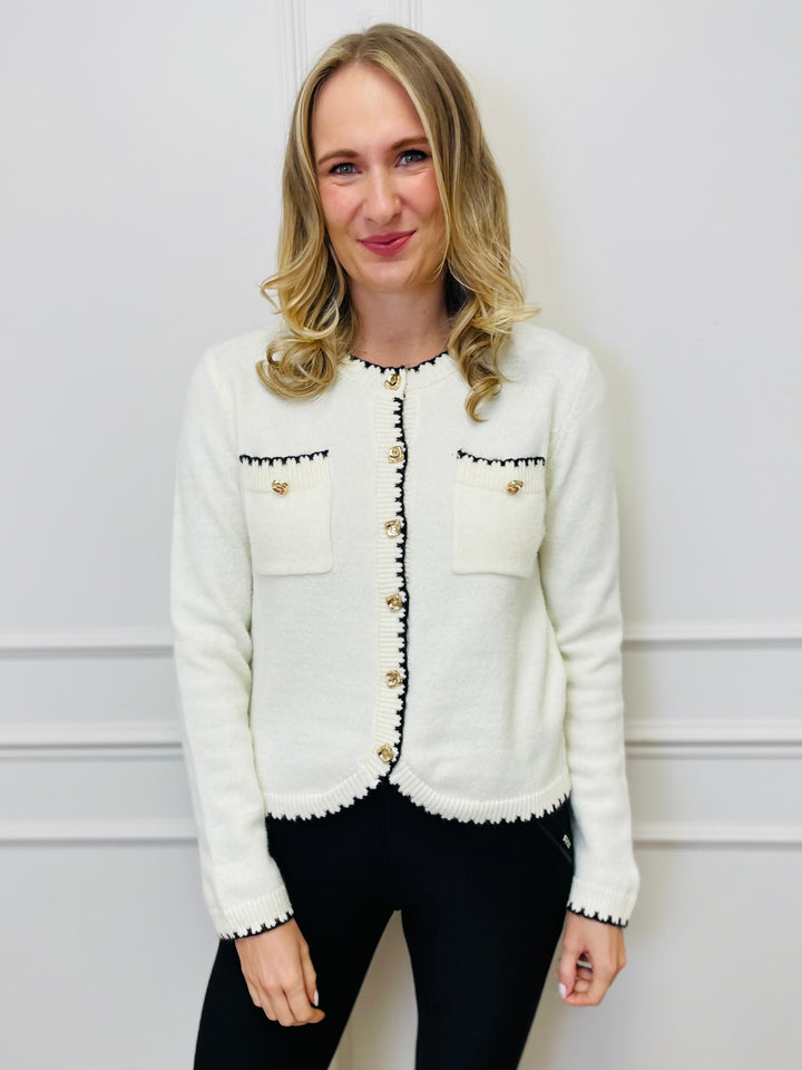 "HELENA" Two Tone Cardigan-Cream & Black