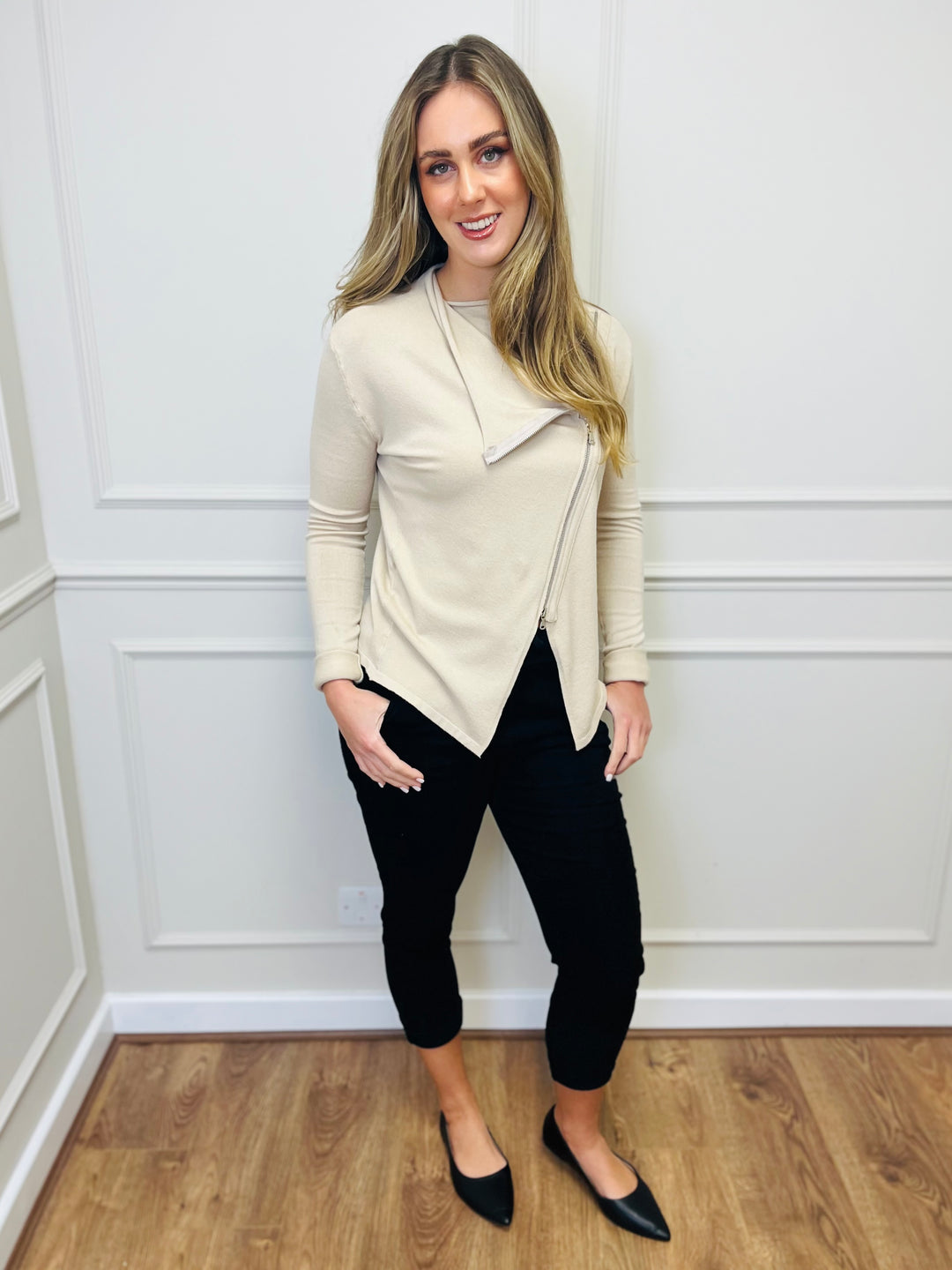 "HAYLEY" Short Biker Jacket-Stone