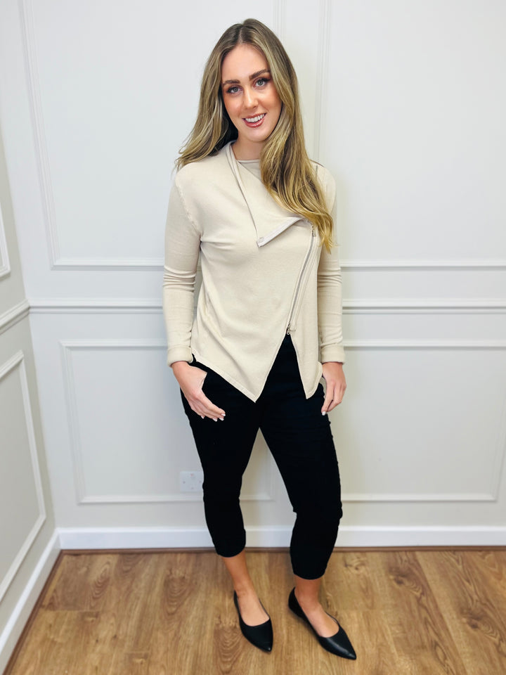 "HAYLEY" Short Biker Jacket-Stone