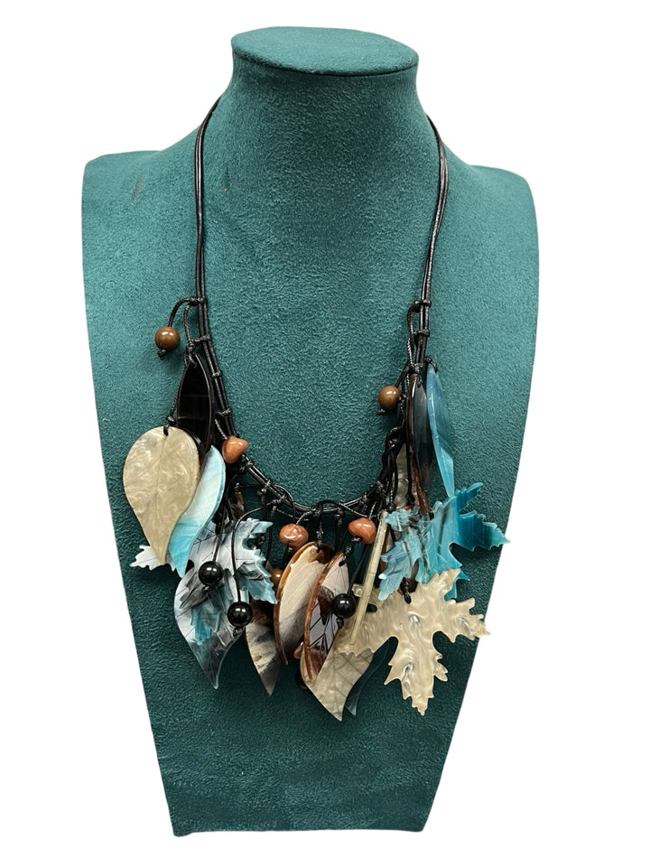 Mocha & Teal Leaf Short Statement Necklace