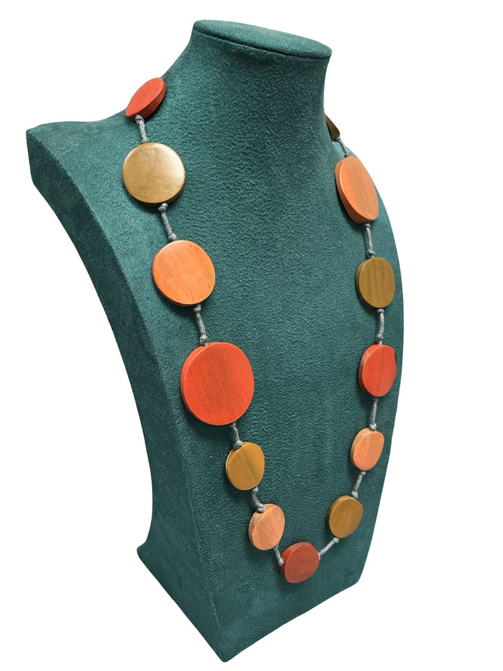 Circle Statement Necklace-Orange & Tan