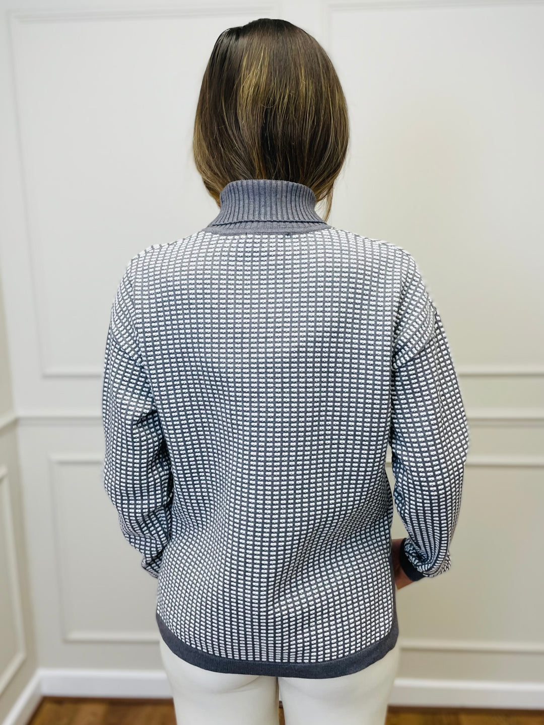 "CELINE" Geometric Print Jumper-Grey & White