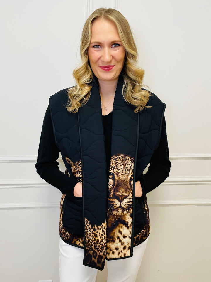 "HEIDI" Quilted Leopard Gilet-Black
