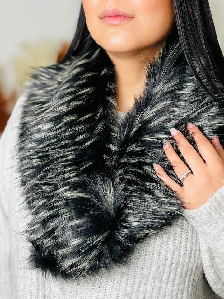 No.65 Faux Fur Collar Scarf-Black