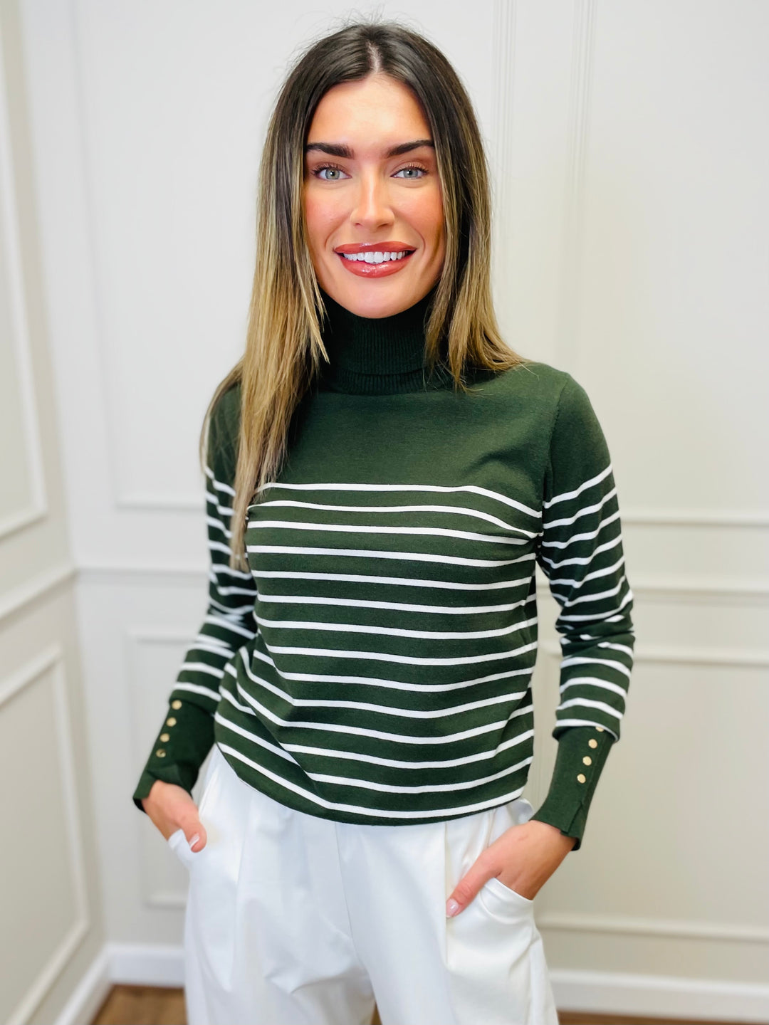 "GRACE" Stripe Print Jumper-Green & White