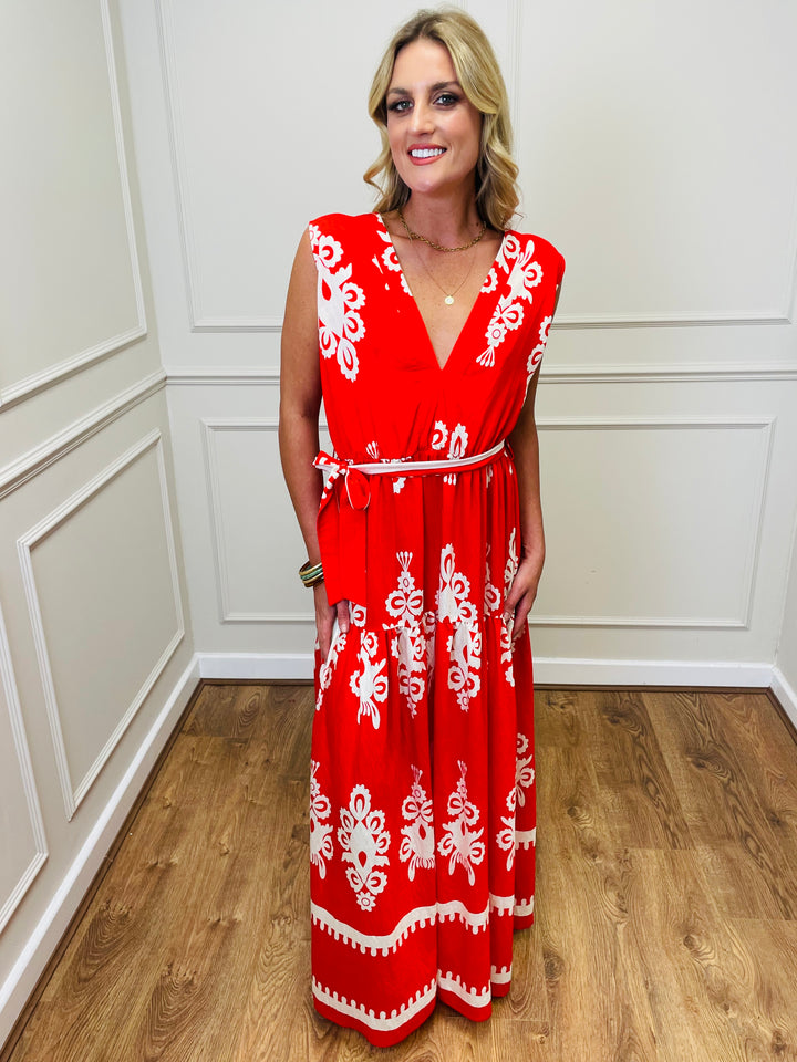 "ELENA" Maxi Dress-Red & White*