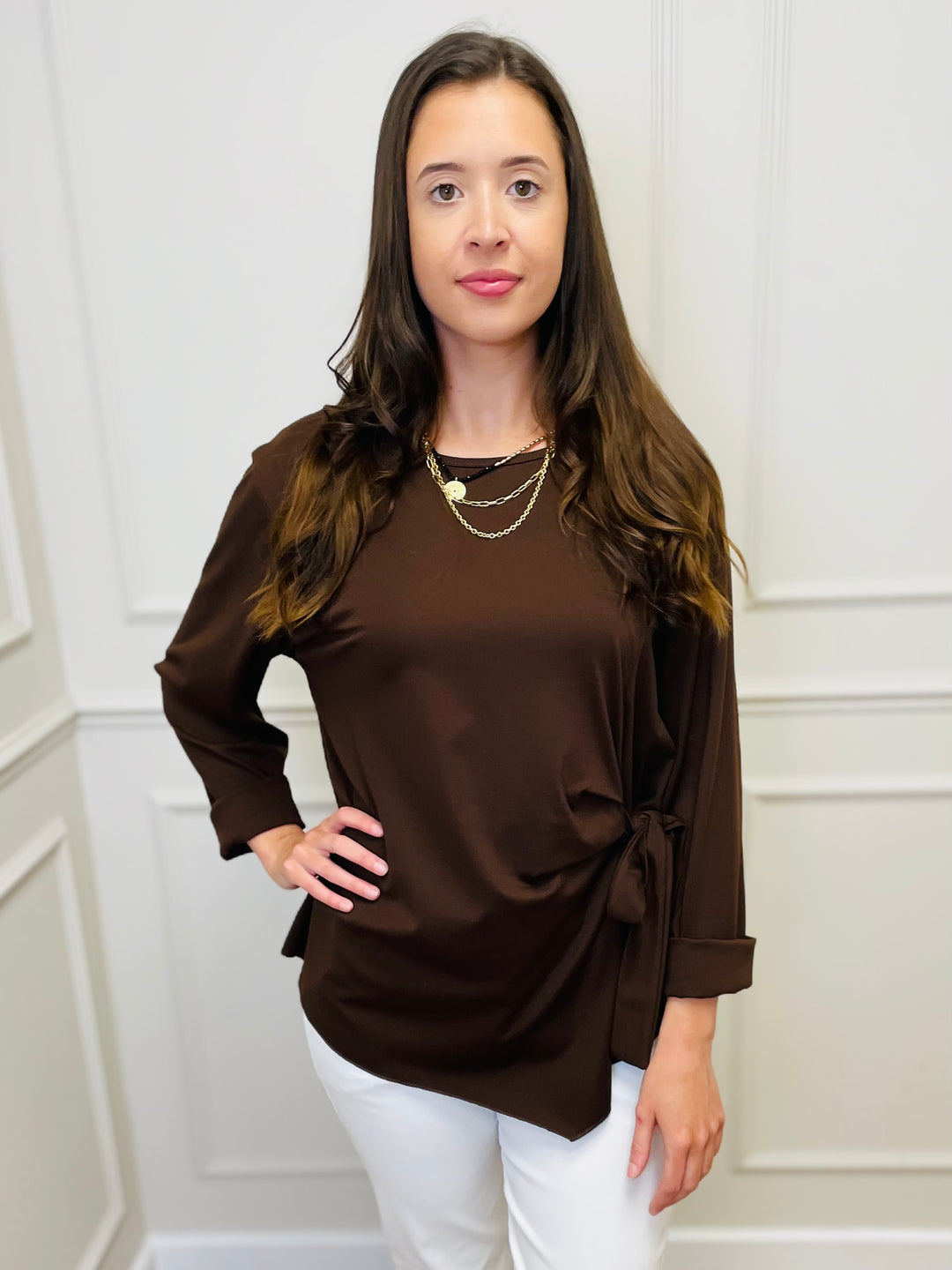 "AMARA" Side Tie Top-Brown