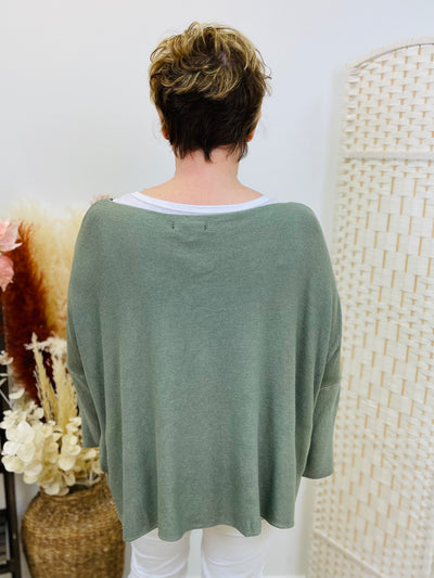 "STELLA" Fine Knit Top-Khaki Green