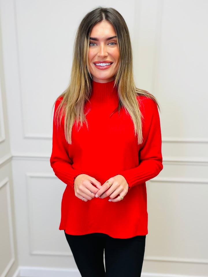 "AMANDA" Roll Neck Jumper-Red