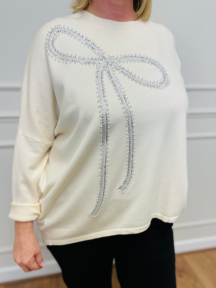 "POLLY" Bow Jumper-Ivory