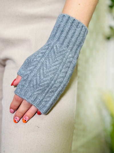 Knitted Fingerless Gloves-Silver