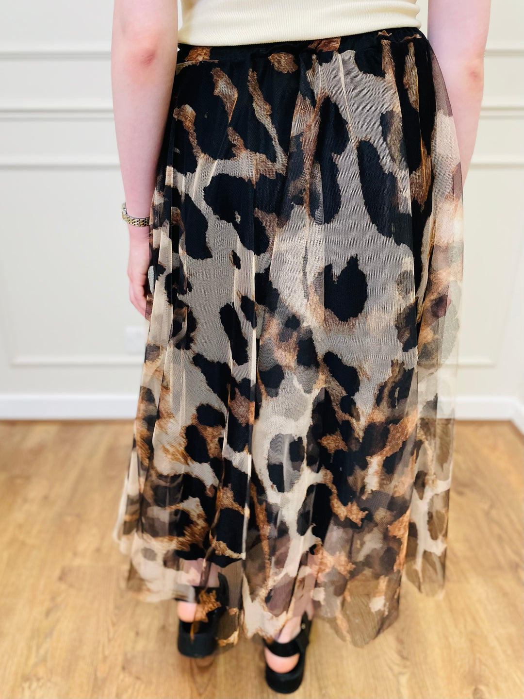 "IZZY" Animal Print Tulle Skirt-Black & Brown