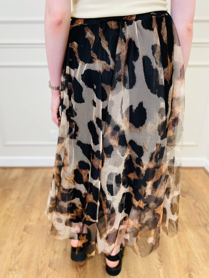 "IZZY" Animal Print Tulle Skirt-Black & Brown