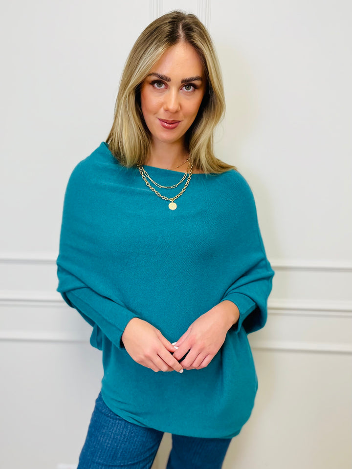 "BELLA" Asymmetric Jumper-Teal