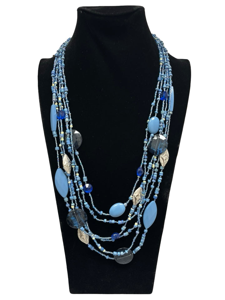 Long Statement Necklace-Blue