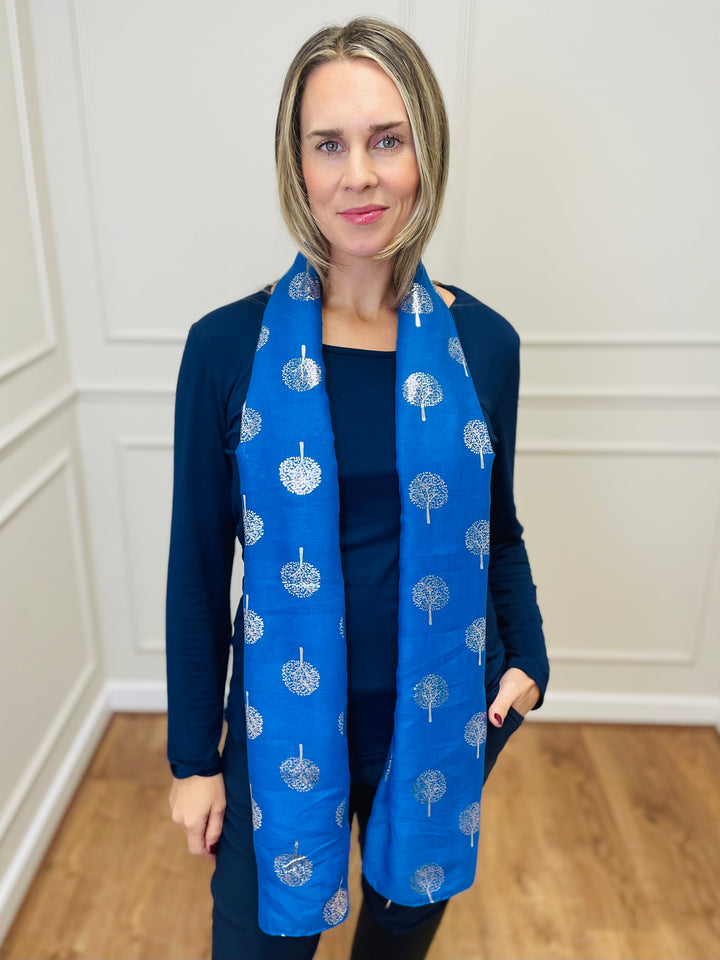 No.120 Tree Print Scarf-Blue & Grey