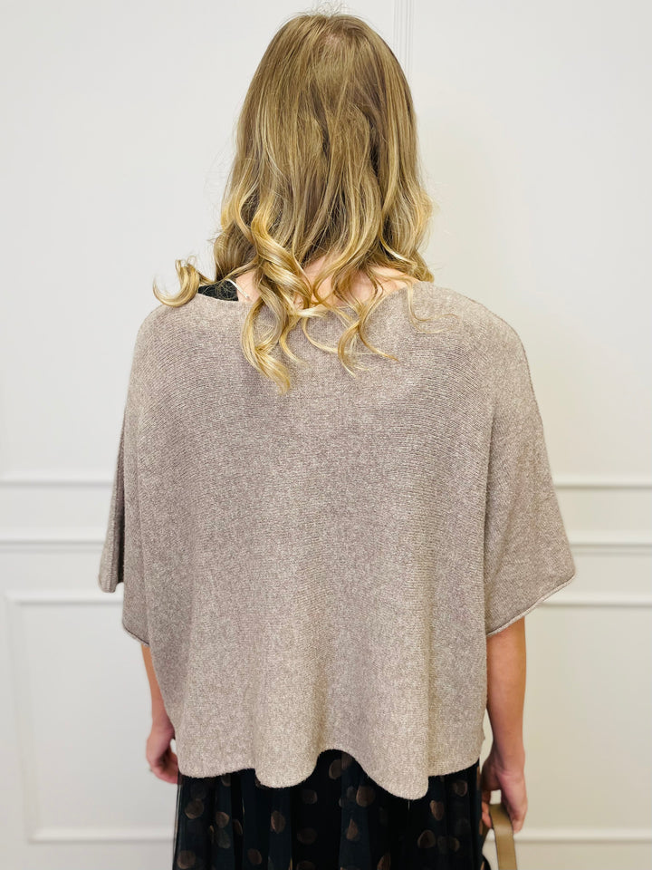 "ALICE” Short Sleeve Fine Knit-Mocha