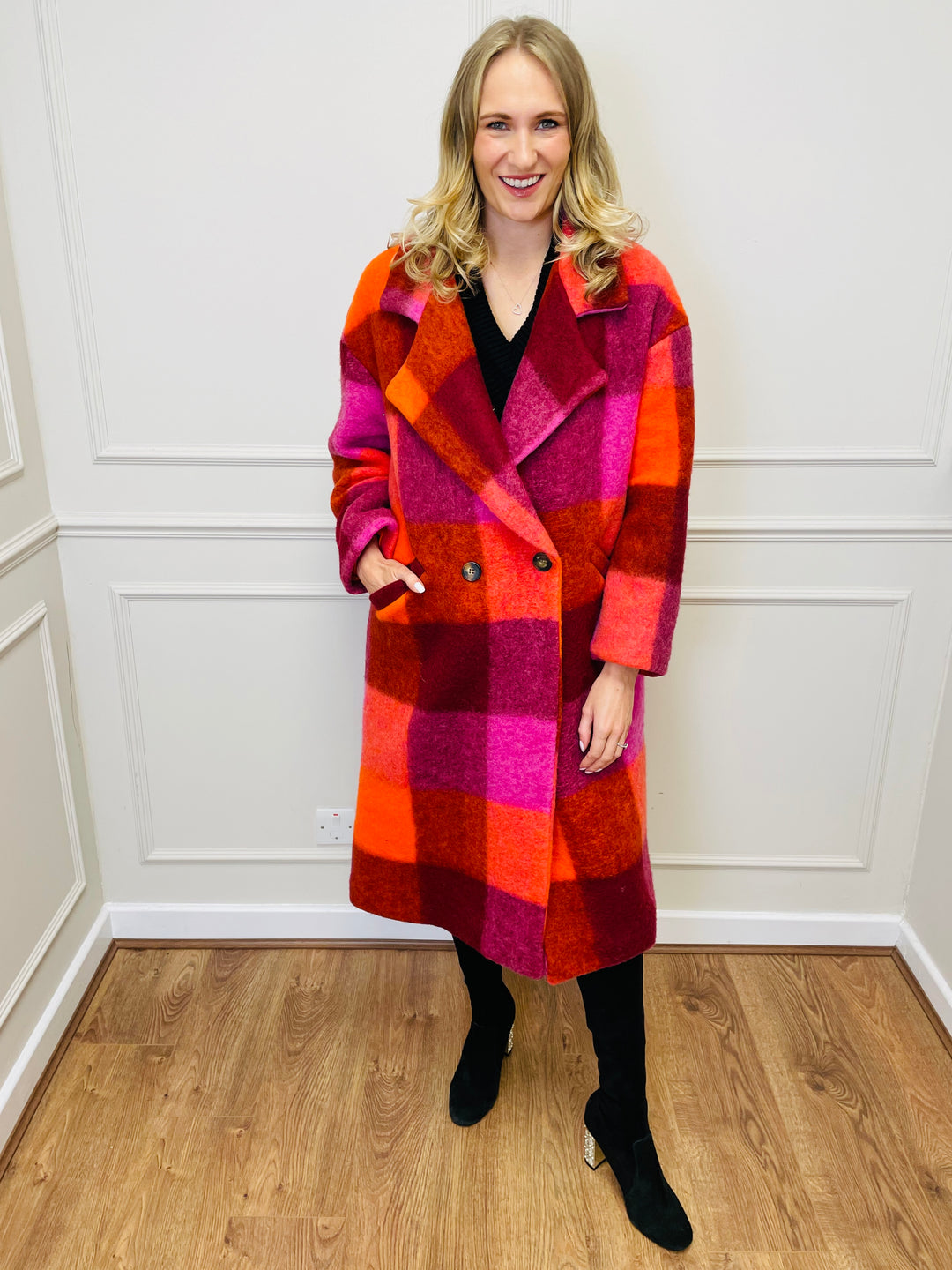 "LILLIAN" Longline Coat-Pink & Orange