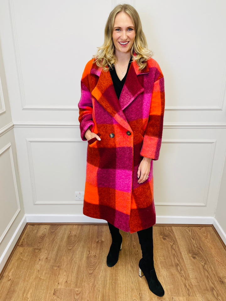 "LILLIAN" Longline Coat-Pink & Orange