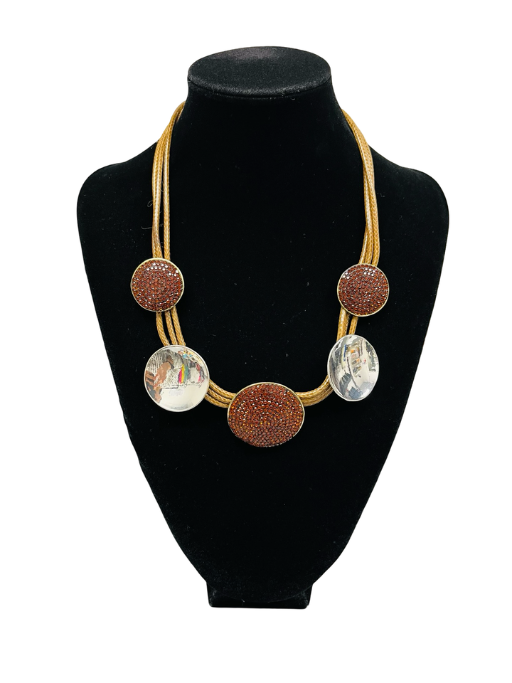 Tan & Silver Short Statement Necklace