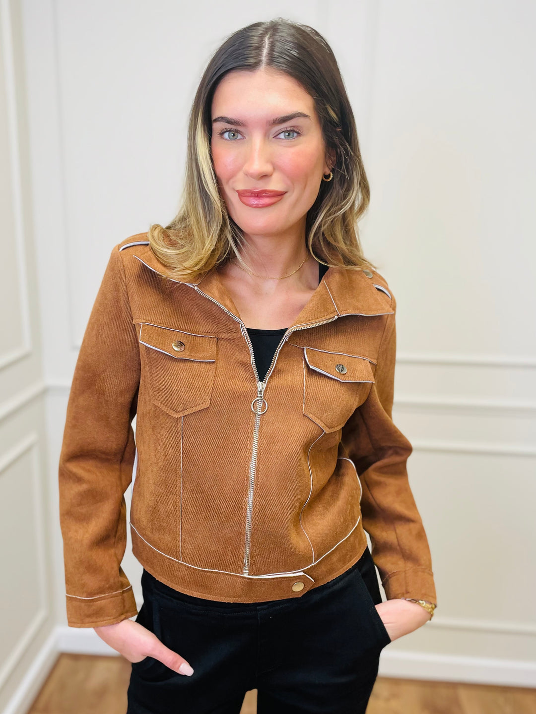 "ESTELLA" Biker Jacket-Tan