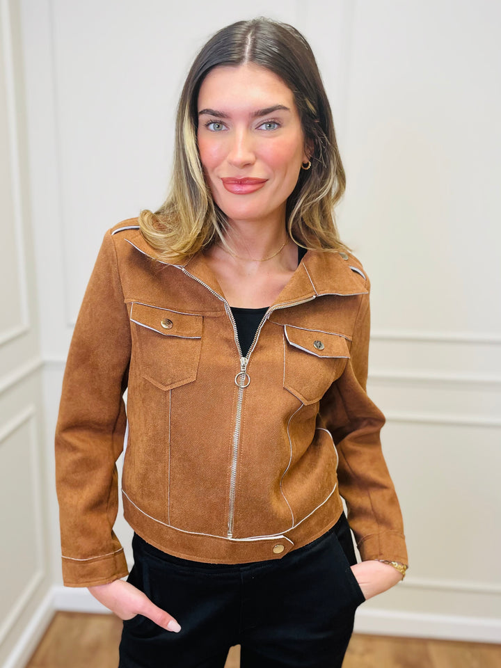 "ESTELLA" Biker Jacket-Tan
