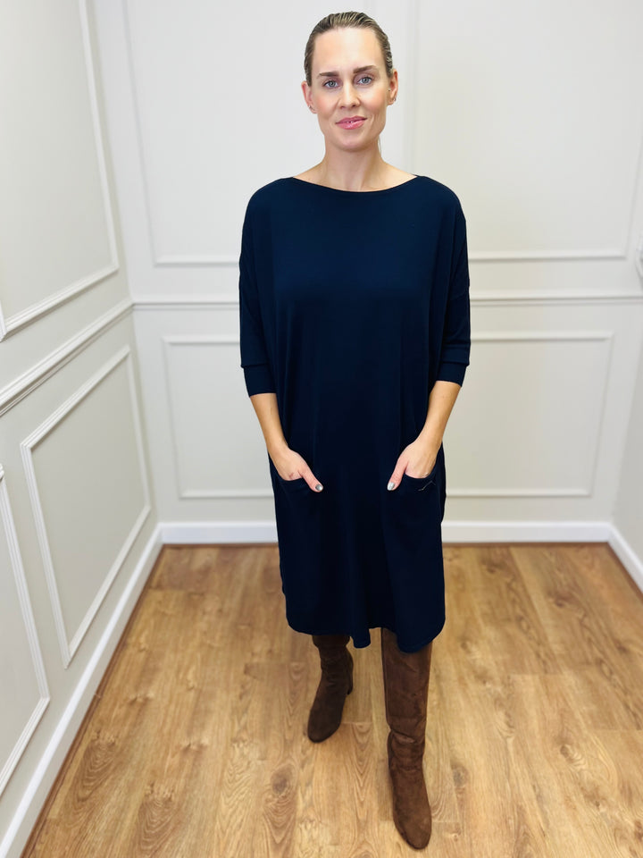 "RUBY" Fine Knit Dress-Navy