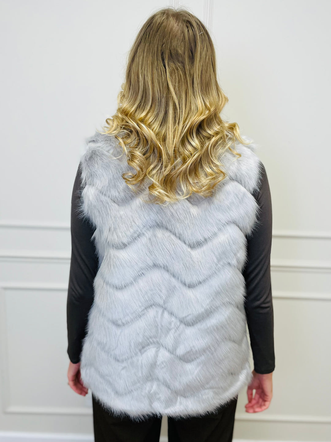"CLARISSA" Faux Fur Waistcoat-Grey