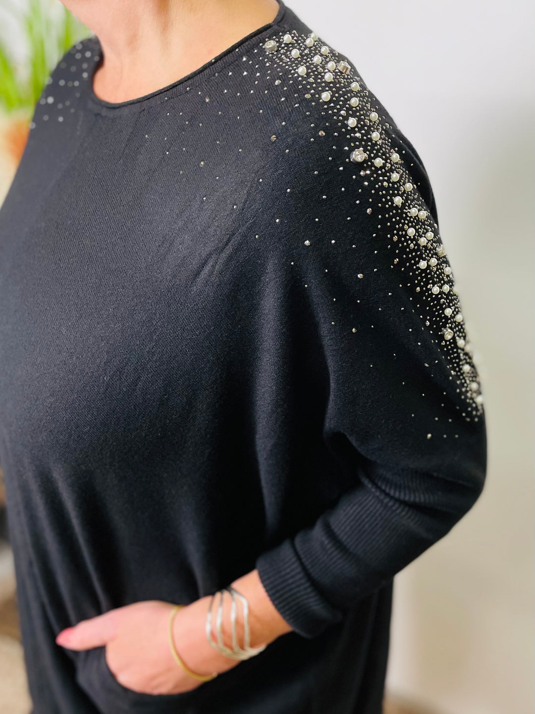 "CHRISTINA" Pearl Jumper-Black