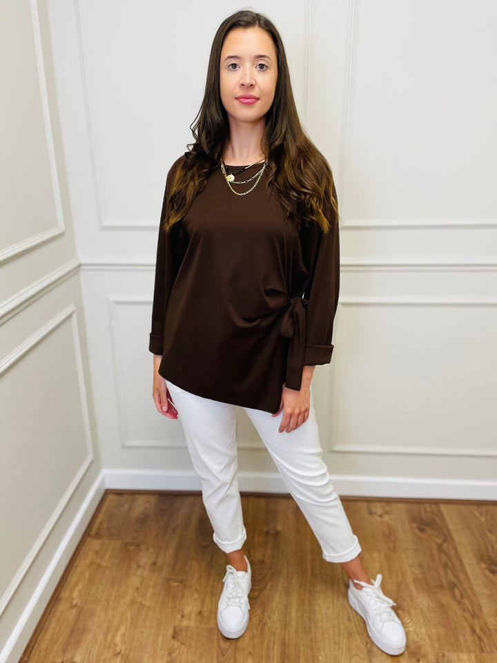 "AMARA" Side Tie Top-Brown