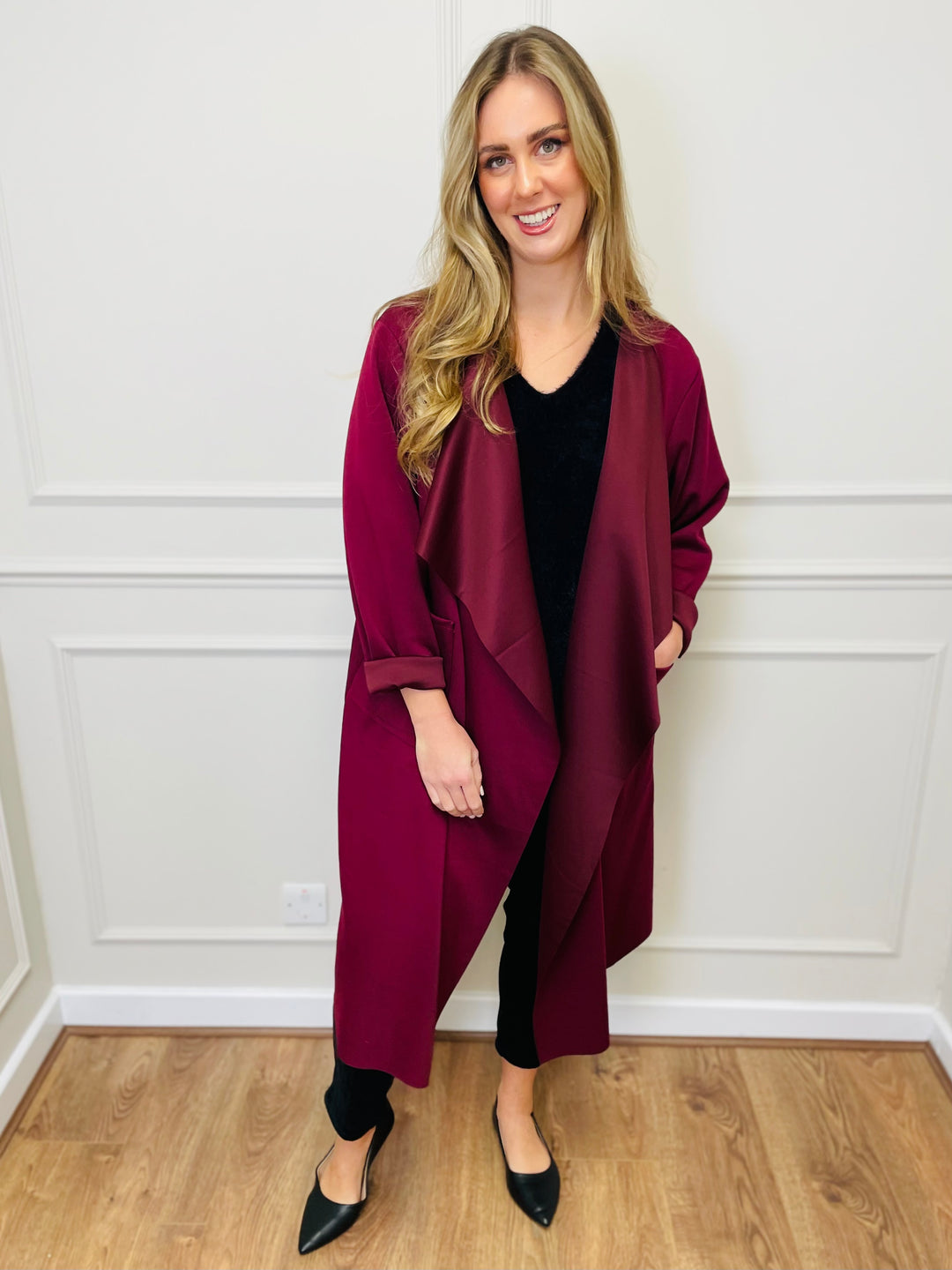 "ELAINE” Waterfall Jacket-Burgundy