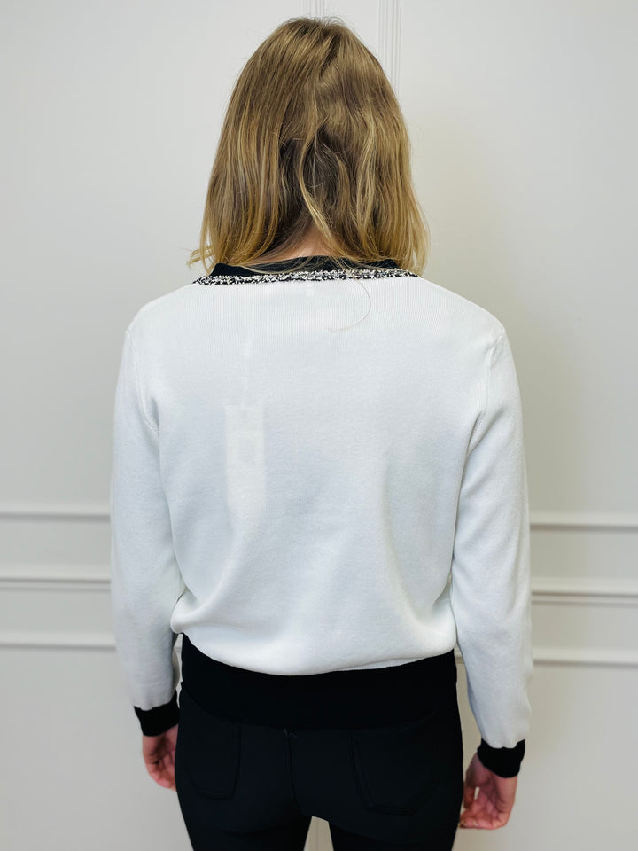 "ELENA" Two Tone Cardigan-White & Black