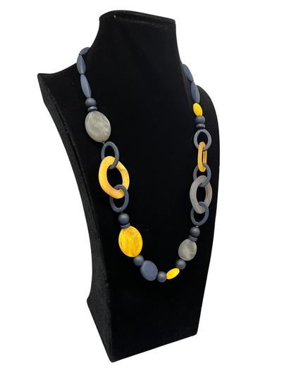 Navy/Grey & Yellow Long Statement Necklace