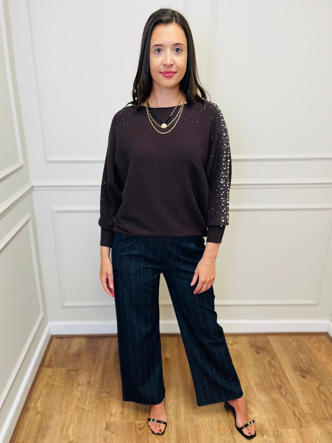 "MAYA" Pearl Jumper-Brown