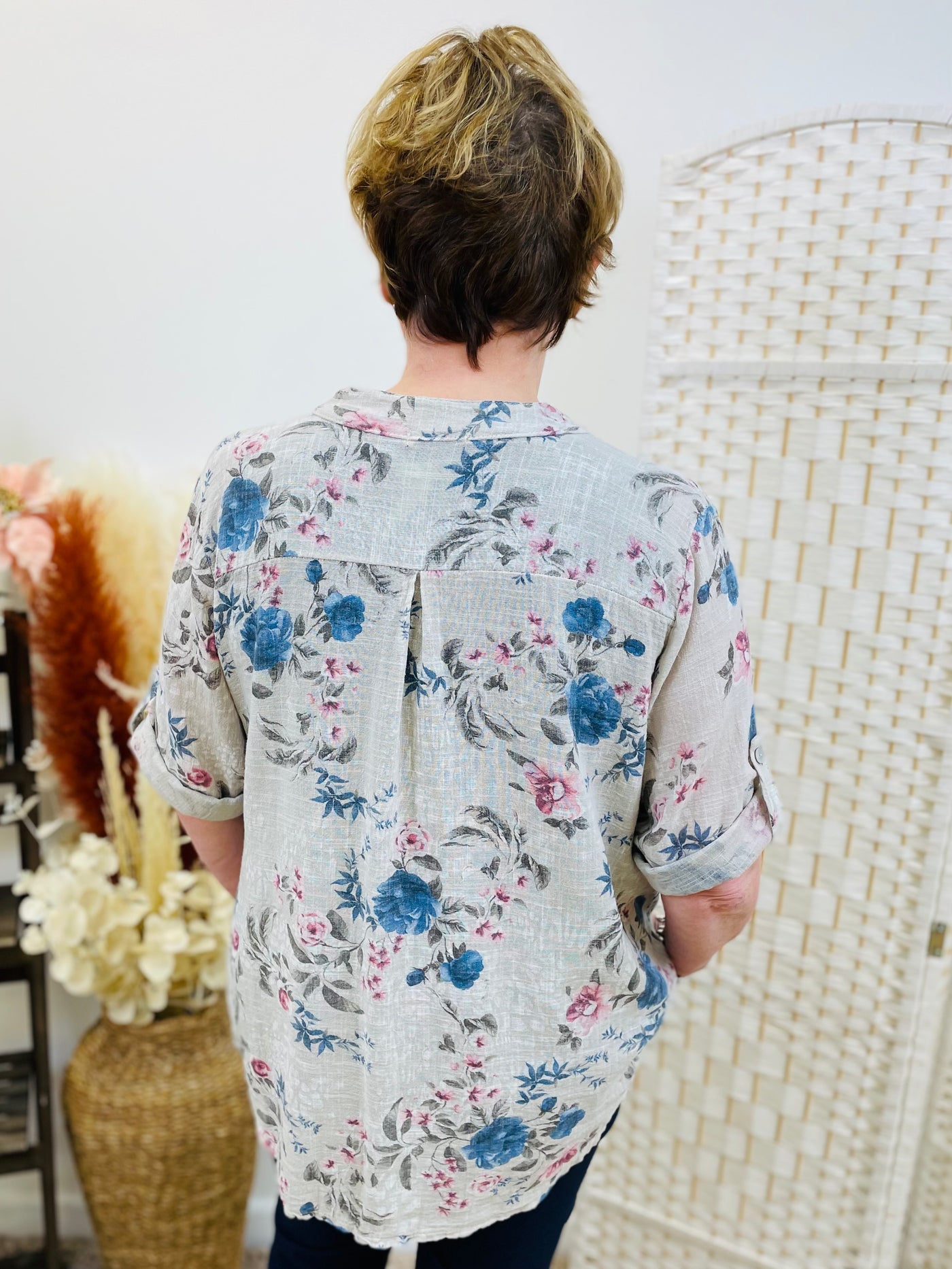 "AURORA” Floral Print Shirt-Mocha