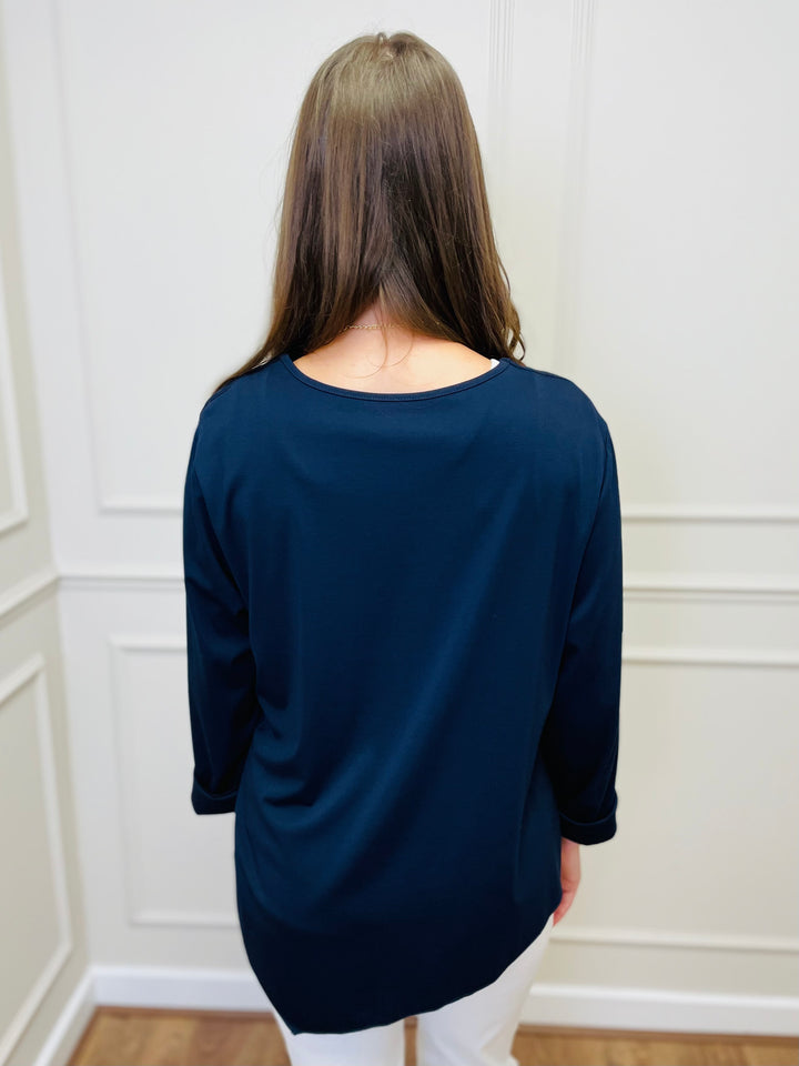 "AMARA" Side Tie Top-Navy