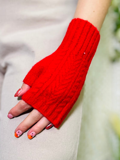 Knitted Fingerless Gloves-Red