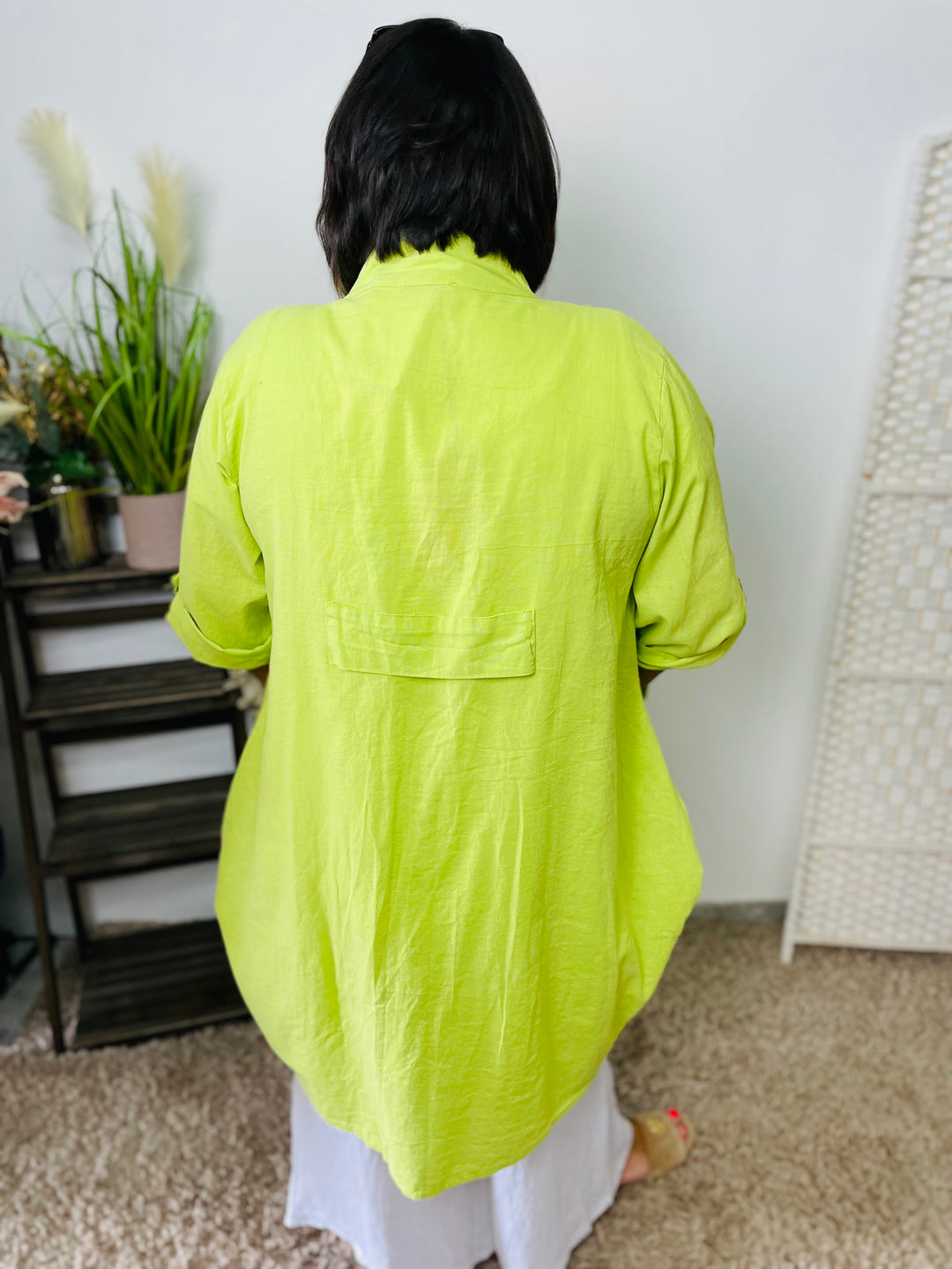 "SARAH" Linen Jacket-Lime Green