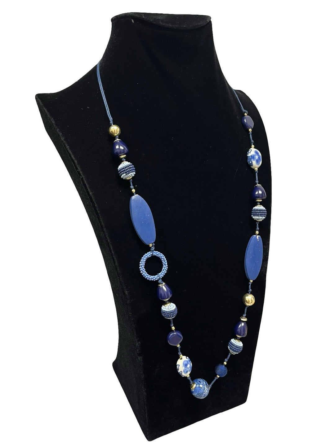 Long Statement Necklace-Blue & Gold