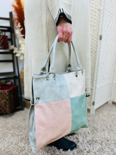 Colour Block Tote Handbag-Multicolour
