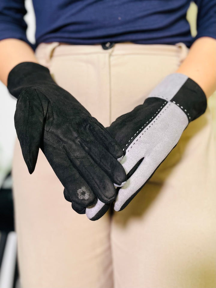 Block Print Gloves-Grey & Black