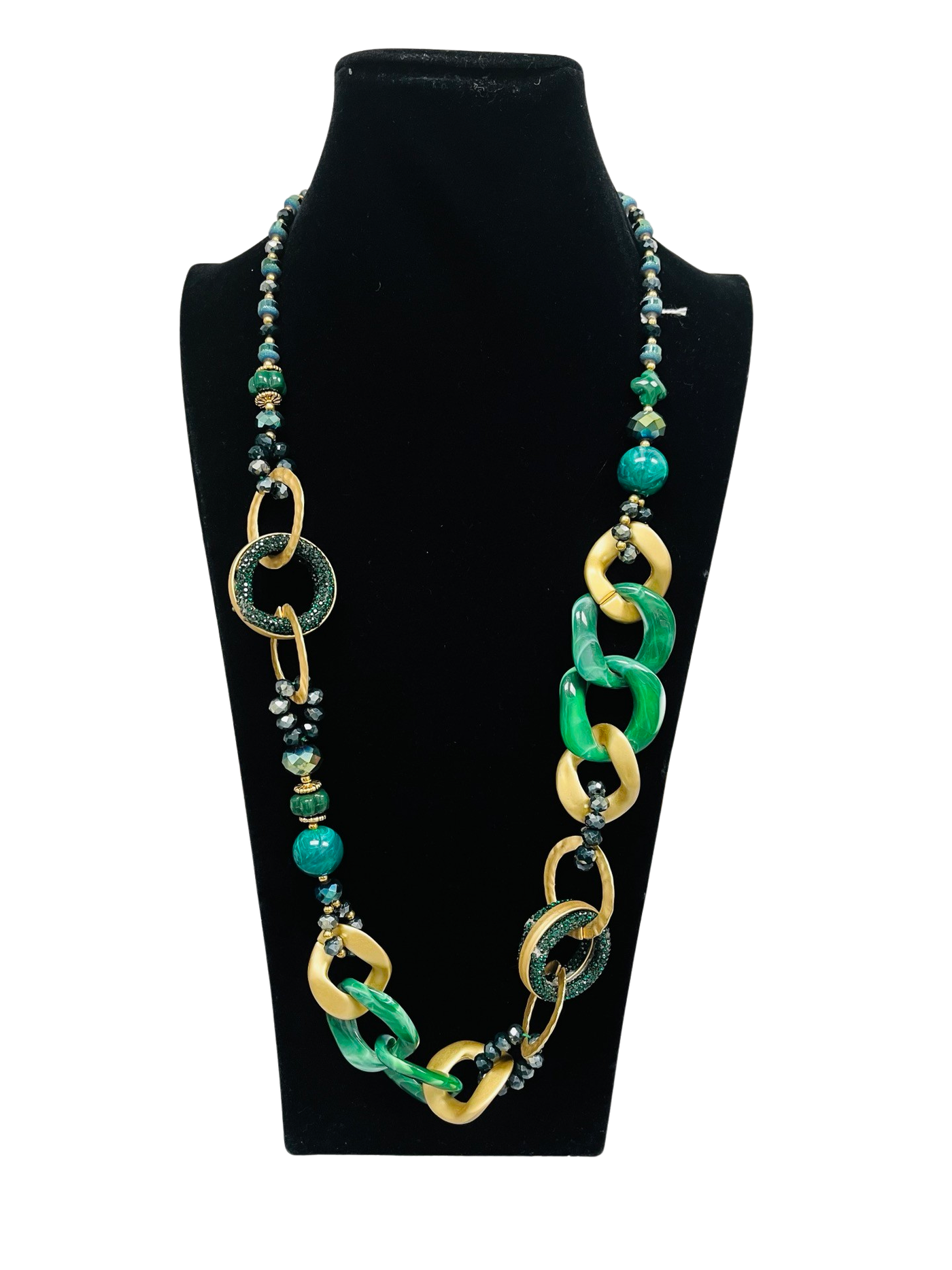 Green & Gold Long Statement Necklace